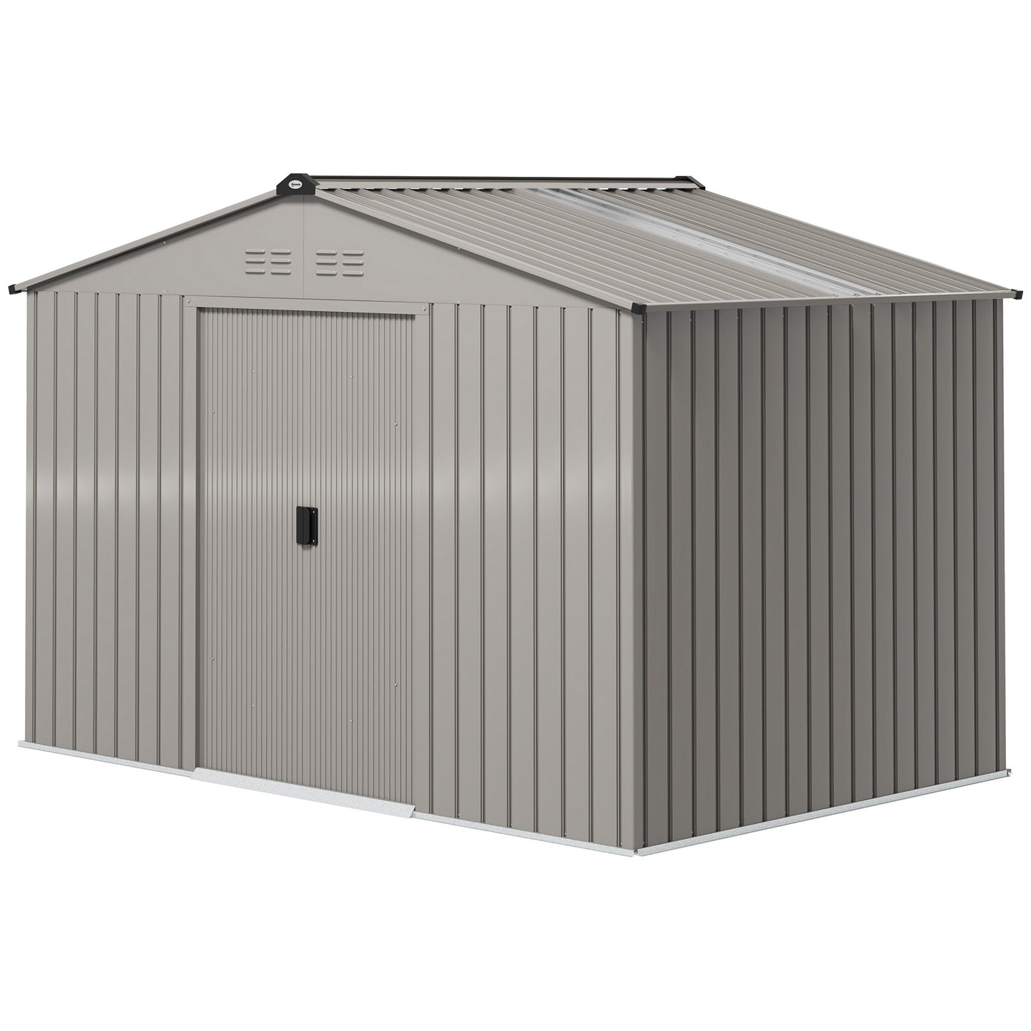 9 x 6ft Metal Garden Shed, Waterproof Outdoor Bike Storage Shed Galvanised with Vents, Foundation Kit, Apex Roof and Lockable Double Doors for Patio Lawn, Silver Grey