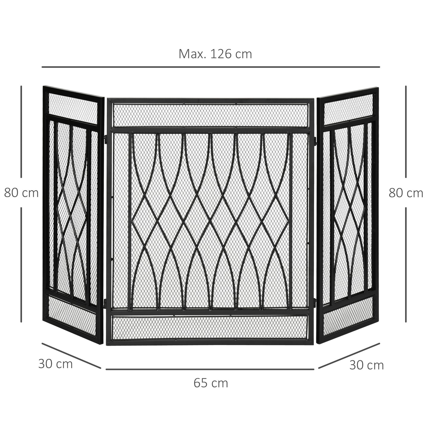 126cm 3-Panel Metal Folding Fireplace Screen Protective Guard Child Pet Home