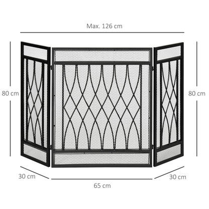 126cm 3-Panel Metal Folding Fireplace Screen Protective Guard Child Pet Home