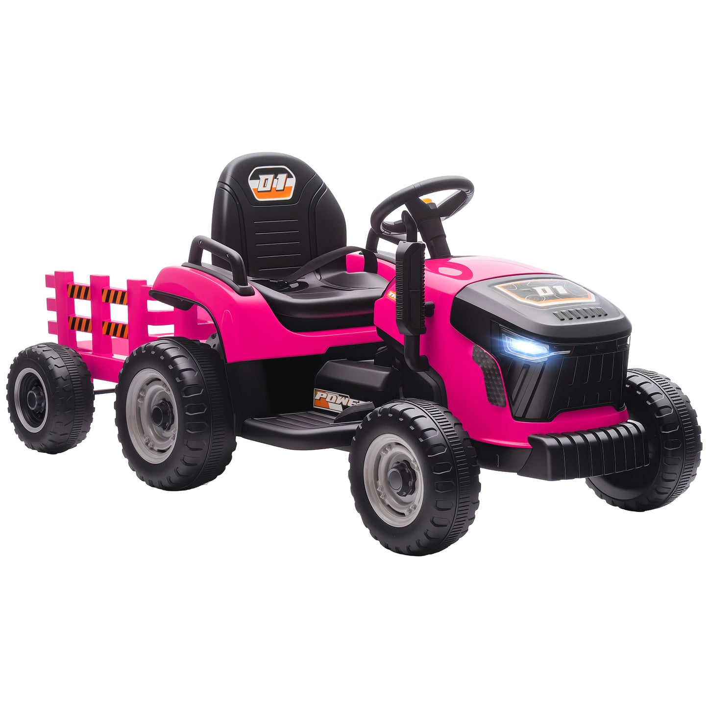 Ride on Tractor and Trailer, 12V Electric Ride on Tractor, Pink