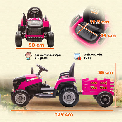 Ride on Tractor and Trailer, 12V Electric Ride on Tractor, Pink
