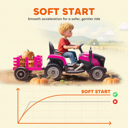 Ride on Tractor and Trailer, 12V Electric Ride on Tractor, Pink