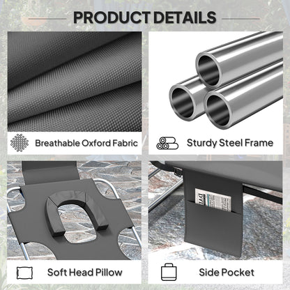 Sun Lounger with Reading Hole, Folding Garden Lounger, Dark Grey