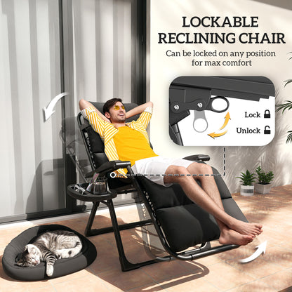 2 Pieces Zero Gravity Chairs, Reclining Folding Sun Lounger, Black