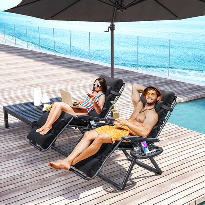 2 Pieces Zero Gravity Chairs, Reclining Folding Sun Lounger, Black