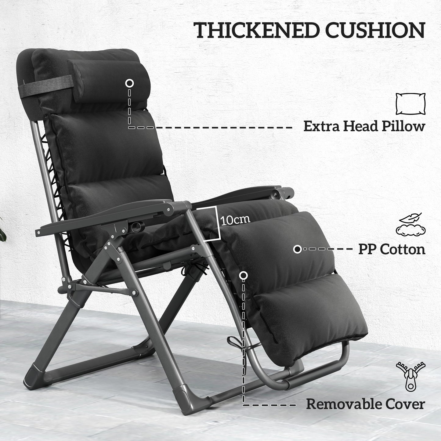 2 Pieces Zero Gravity Chairs, Reclining Folding Sun Lounger, Black