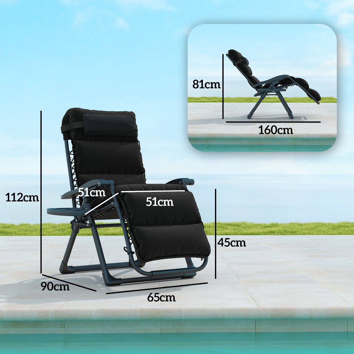 2 Pieces Zero Gravity Chairs, Reclining Folding Sun Lounger, Black