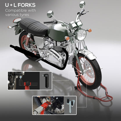 Rear Motorcycle Paddock Stand with U&L Shaped Adapters, Red