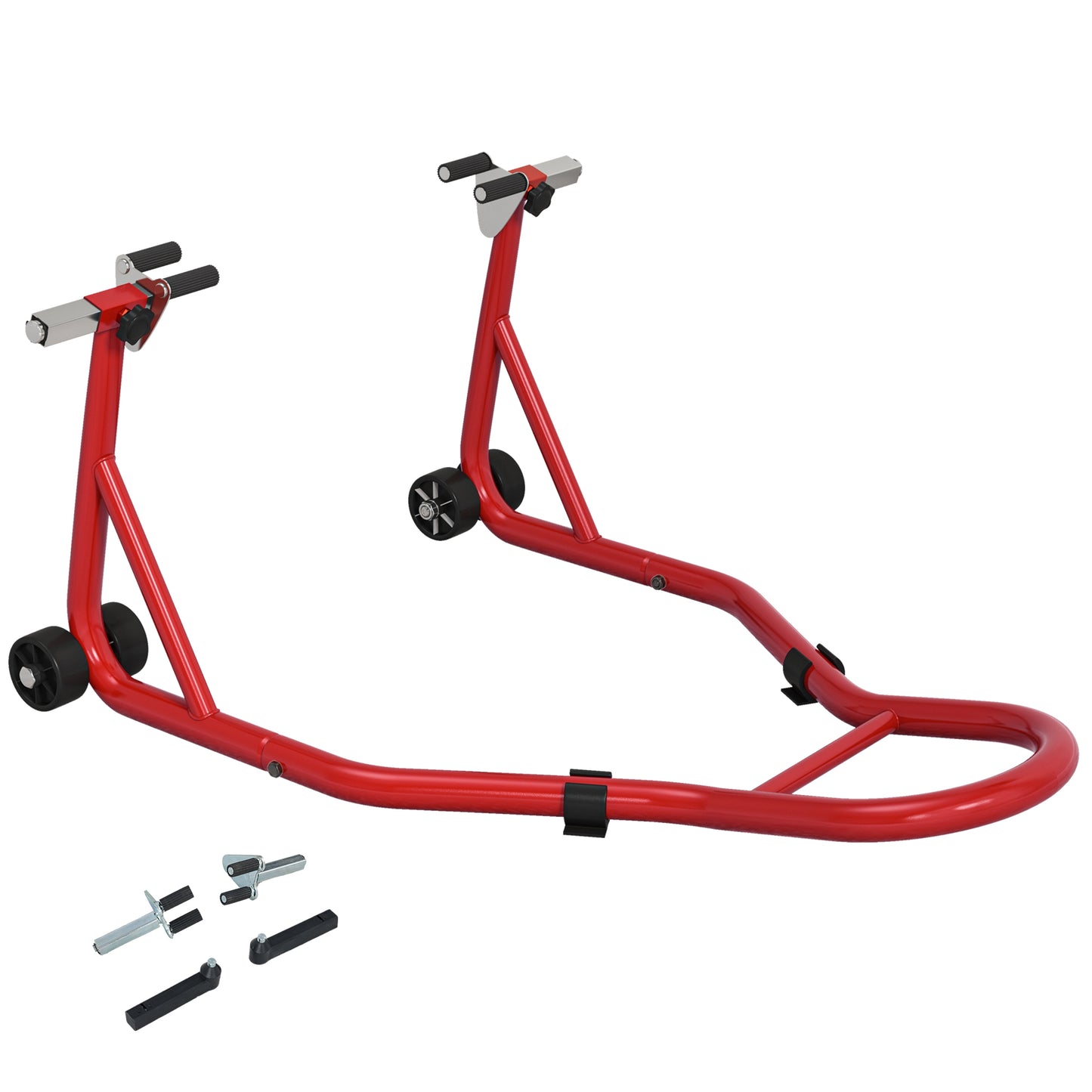 Rear Motorcycle Paddock Stand with U&L Shaped Adapters, Red