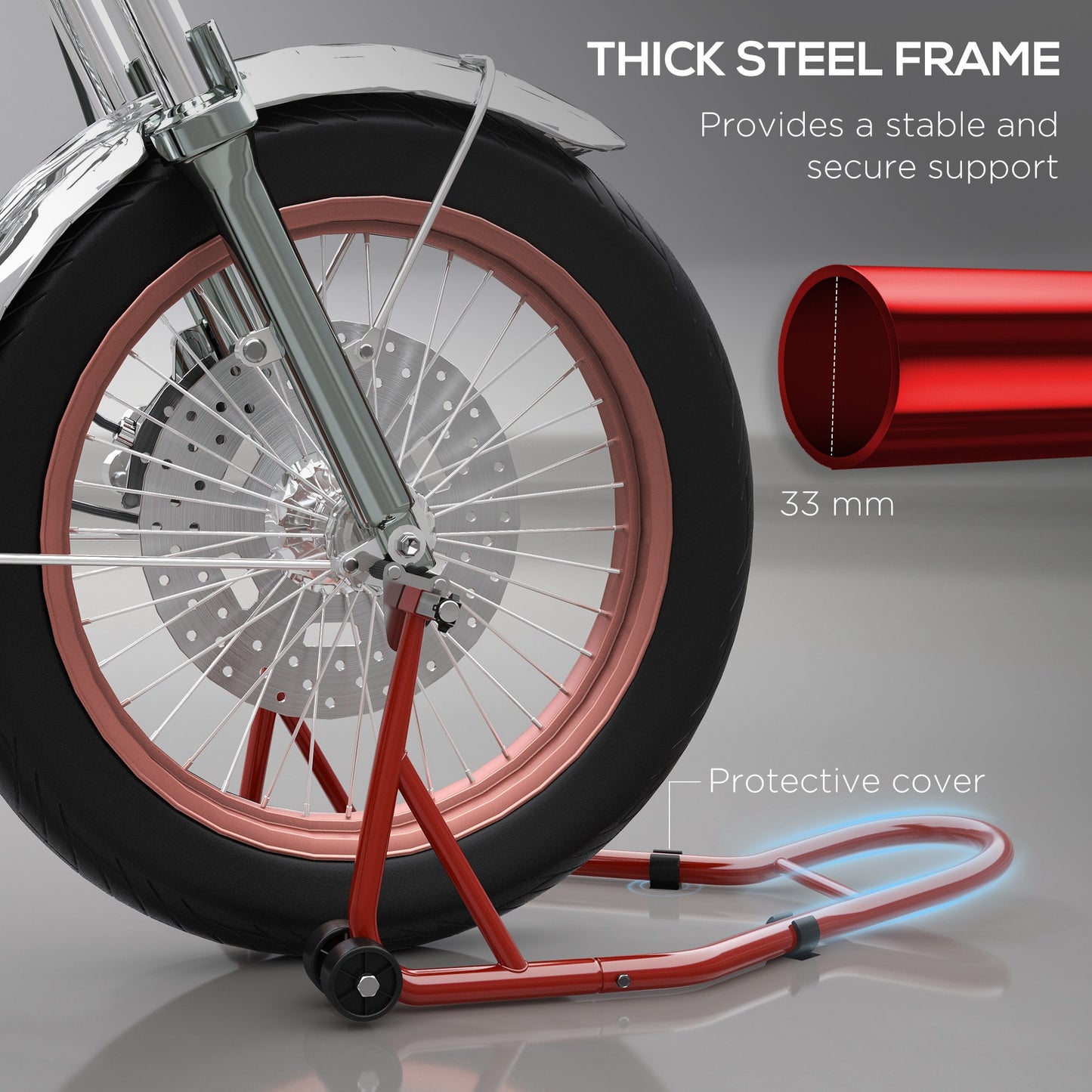 Rear Motorcycle Paddock Stand with U&L Shaped Adapters, Red