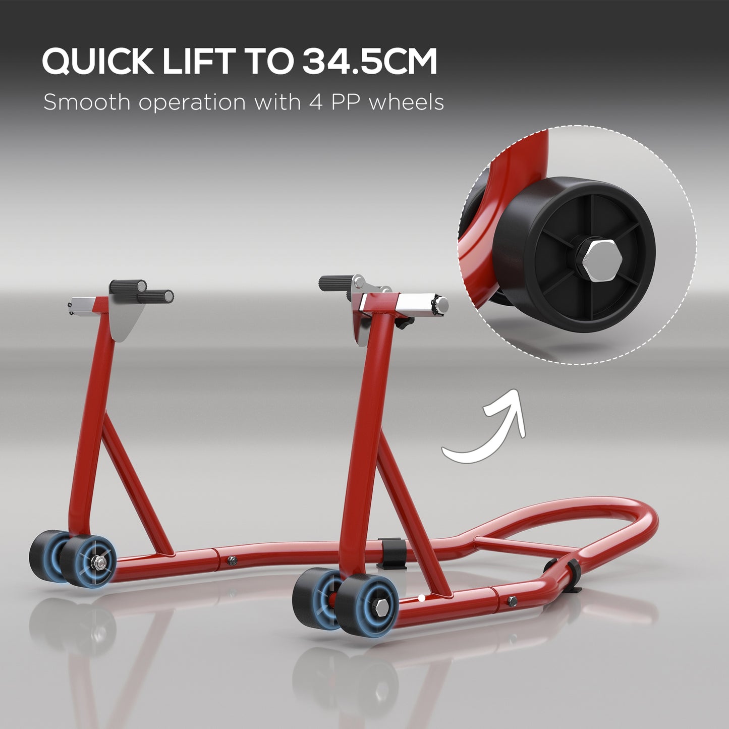 Rear Motorcycle Paddock Stand with U&L Shaped Adapters, Red