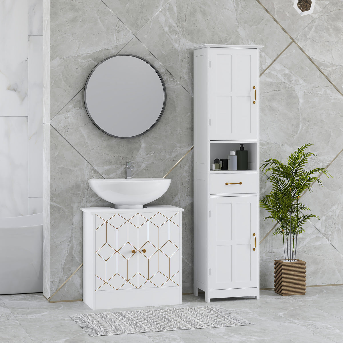 Bathroom Under Sink Cabinet for Basin with or without Pedestal White