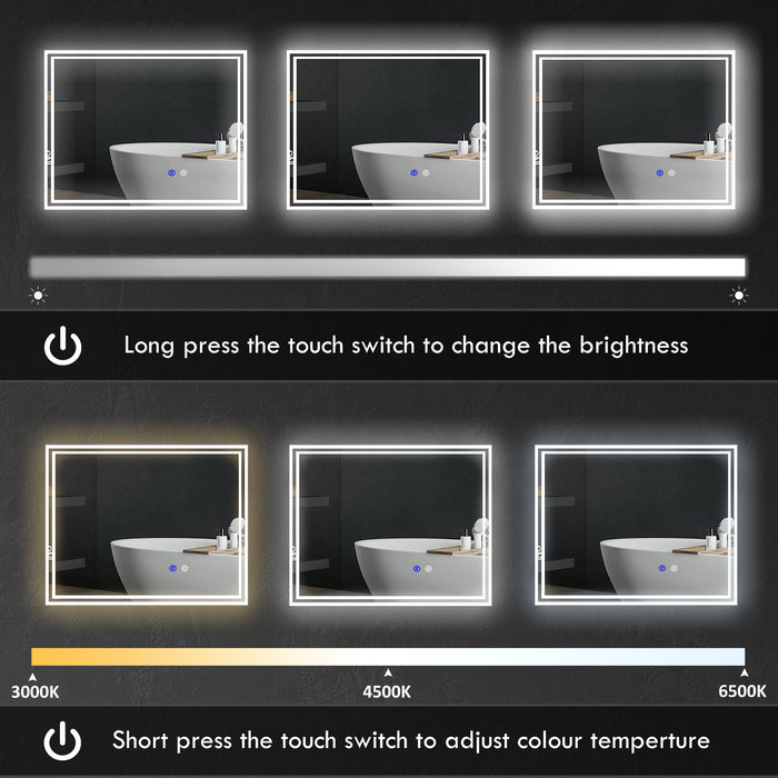 kleankin LED Bathroom Mirror with Lights, Illuminated Makeup Mirror, Vanity Mirror with 3 Colour, Smart Touch, Anti-Fog