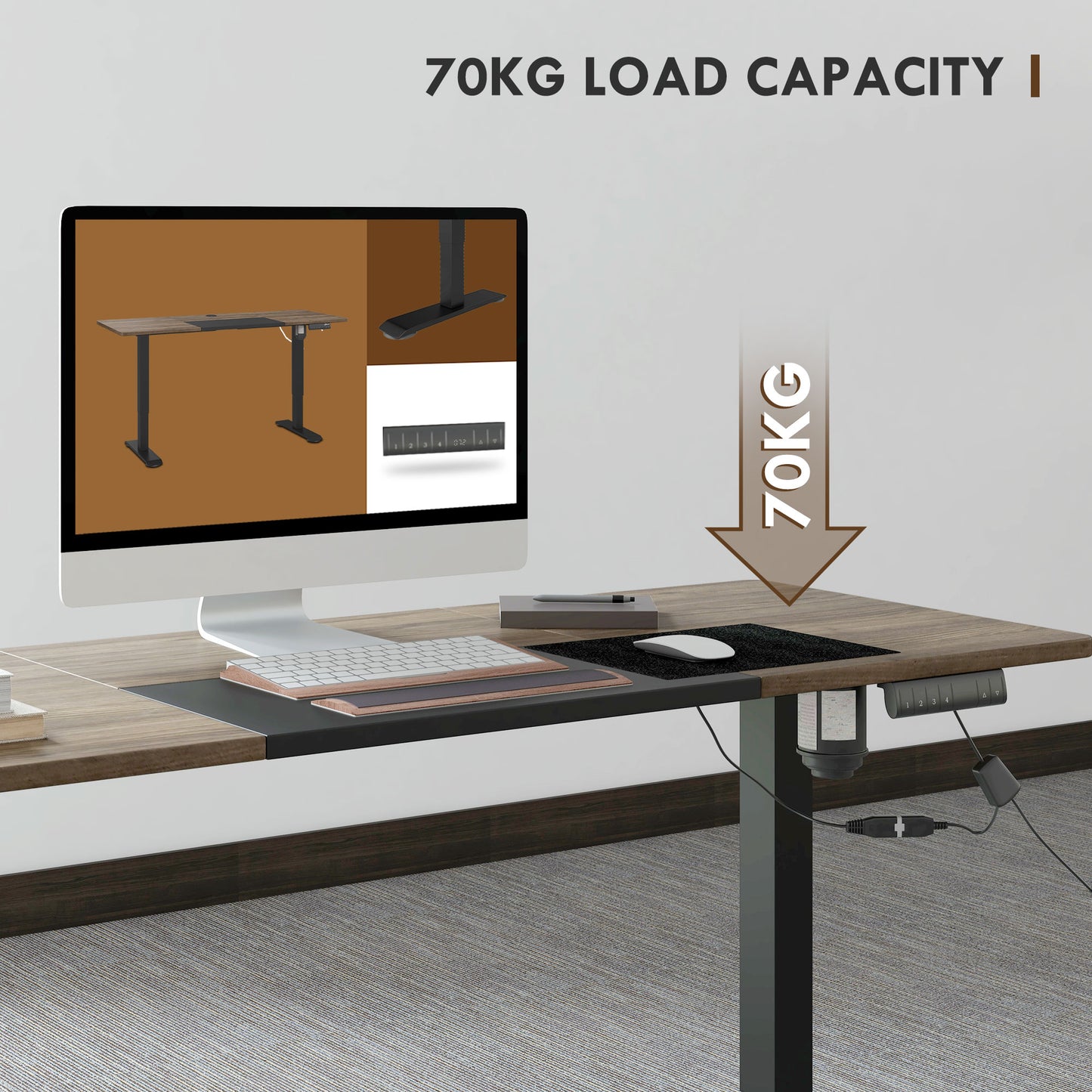Height Adjustable Electric Standing Desk with 4 Automatic Memory Preset - 140cm x 70cm