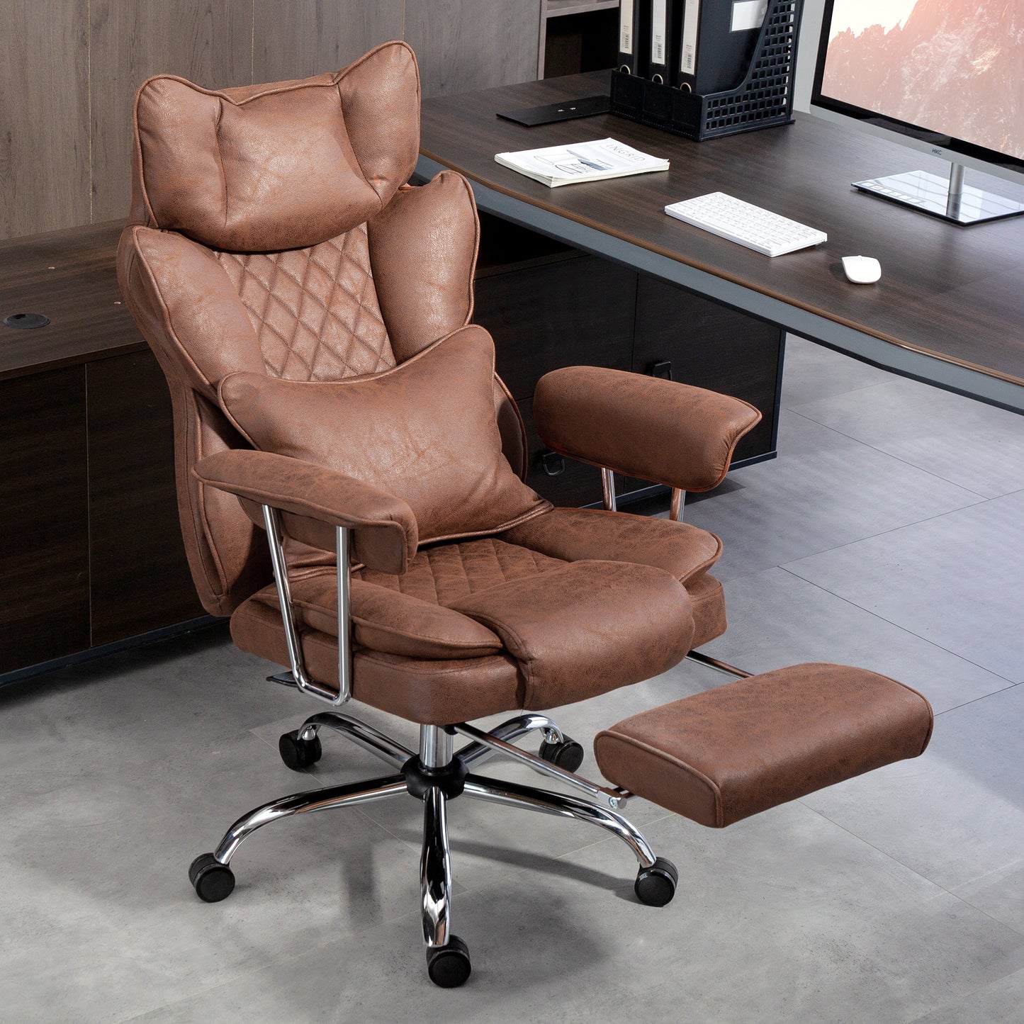 Office Chair, High Back Leathaire Desk Chair for Home, Brown