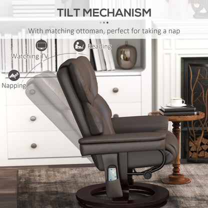 Massage Recliner Chair with Footstool and Adjustable Backrest, Brown