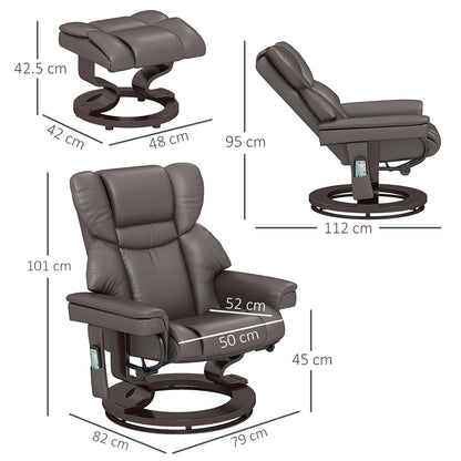 Massage Recliner Chair with Footstool and Adjustable Backrest, Brown