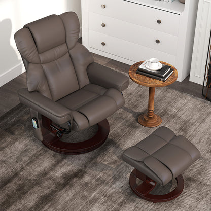 Massage Recliner Chair with Footstool and Adjustable Backrest, Brown