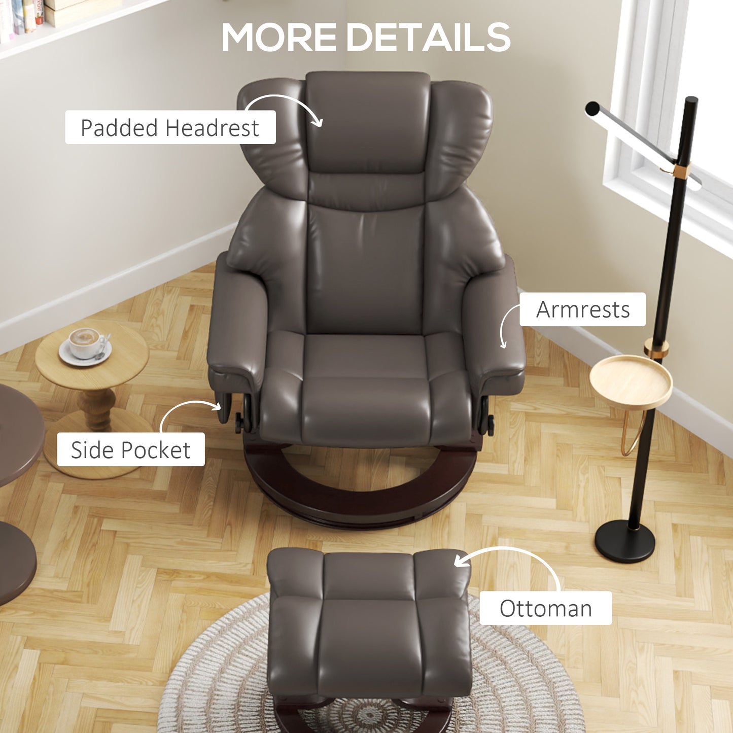 Massage Recliner Chair with Footstool and Adjustable Backrest, Brown