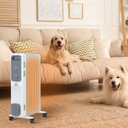 Oil Filled Radiator Portable Heater W/ 9 Fin, 3 Heat Settings White