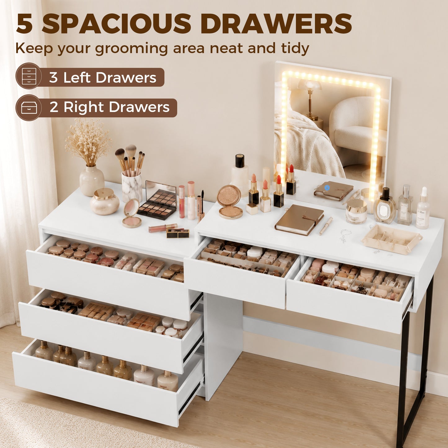 Vanity Makeup Desk LED Mirror Bedroom White