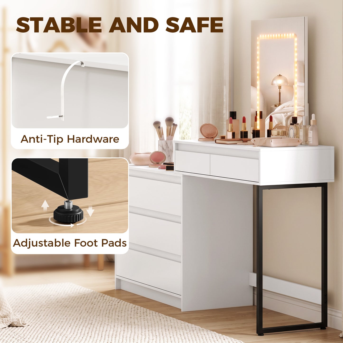 Vanity Makeup Desk LED Mirror Bedroom White
