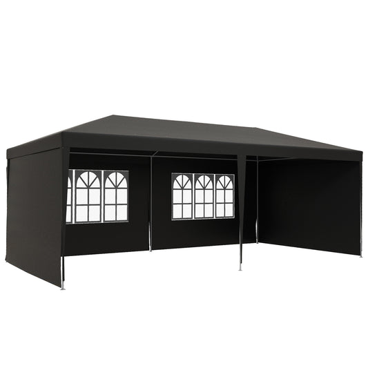 6 x 3 m Party Tent Gazebo Marquee Outdoor Patio Canopy Shelter with Windows and Side Panels, Grey