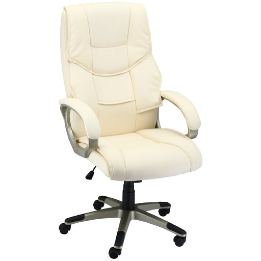 Home Office Chair High Back Computer Desk Chair with Faux Leather Adjustable Height Rocking Function Cream White