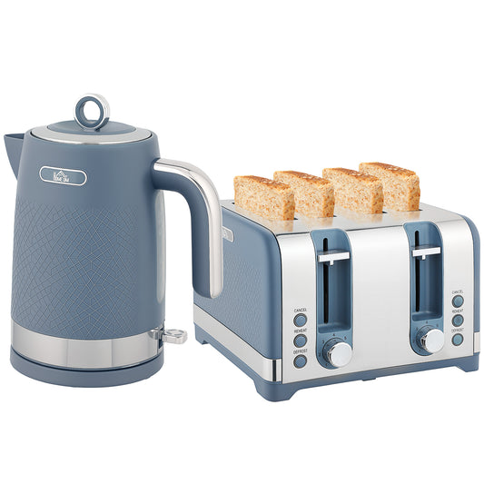 Kettle and Toaster Set with 3000W Rapid Boil, 4 Slice Toaster, Blue