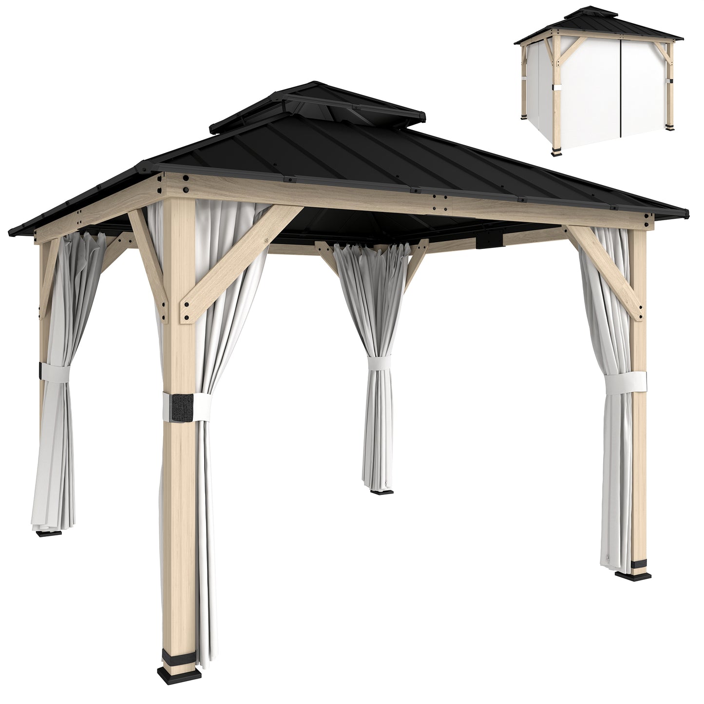 3 x 3 m Hardtop Gazebo, Double Roof Garden Gazebo, Light Grey