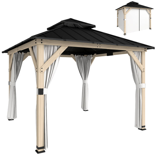 3 x 3 m Hardtop Gazebo, Double Roof Garden Gazebo, Light Grey