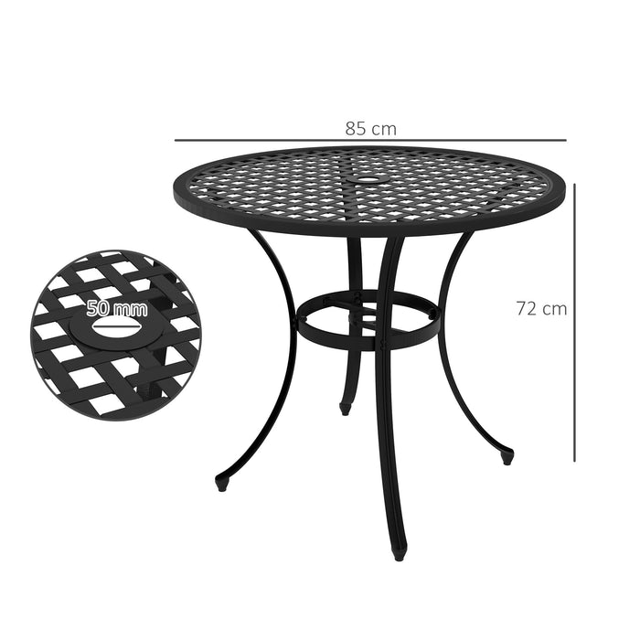 Cast Aluminium Bistro Table with Umbrella Hole, 85cm Round Garden Table, Patio Table for Balcony, Poolside, Black