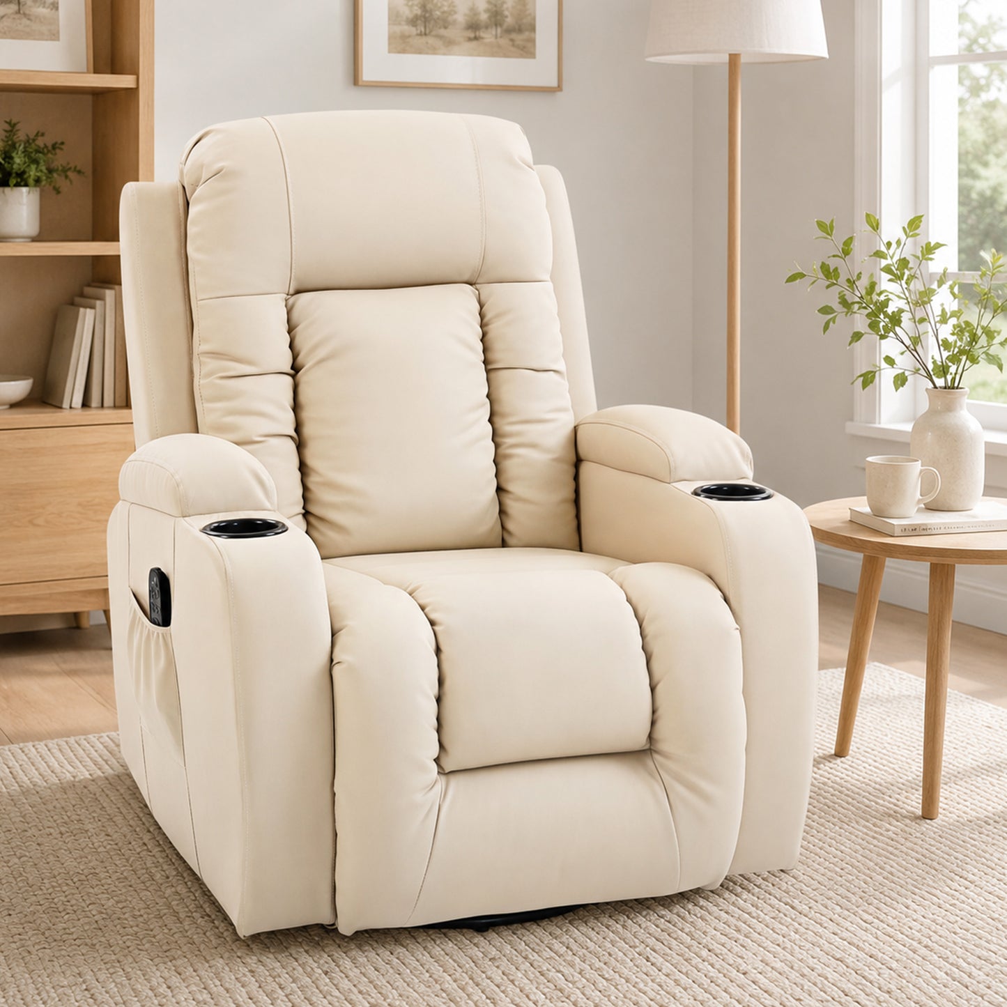 Massage Recliner Chair with 8 Vibration & Heat, Cream