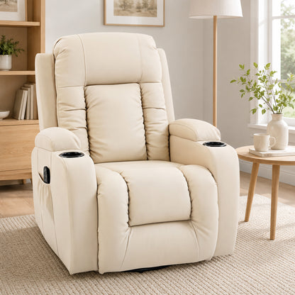 Massage Recliner Chair with 8 Vibration & Heat, Cream