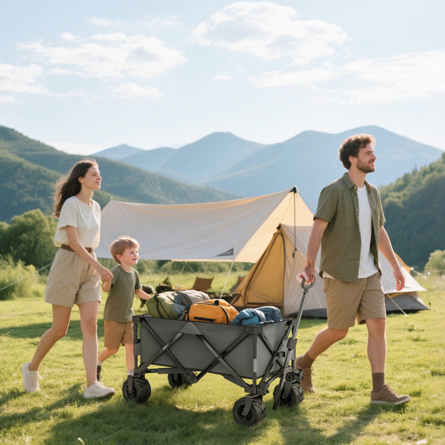 Outdoor Cart Folding Cargo Wagon Trailer Beach w/ Handle Dark Grey