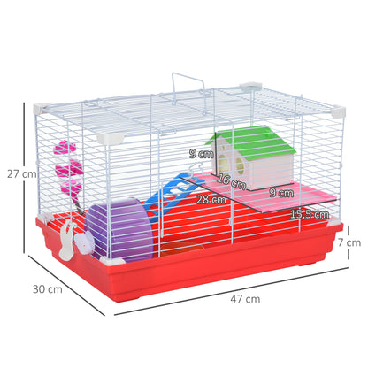 Portable 2 Storey Hamster Cage Small Pet Animal Cage Double Layers w/ Exercise Wheel Water Bottle Dishes