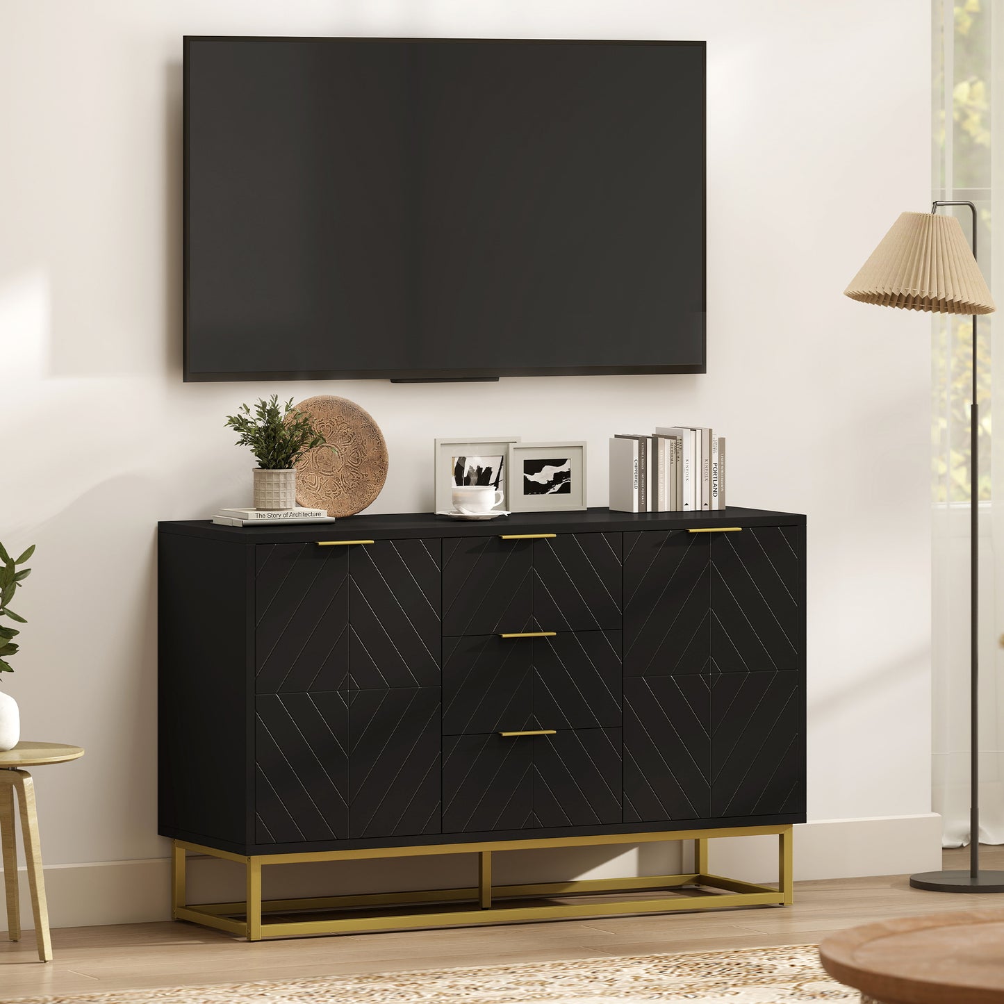 Sideboard Storage Cabinet with Adjustable Shelves, Black