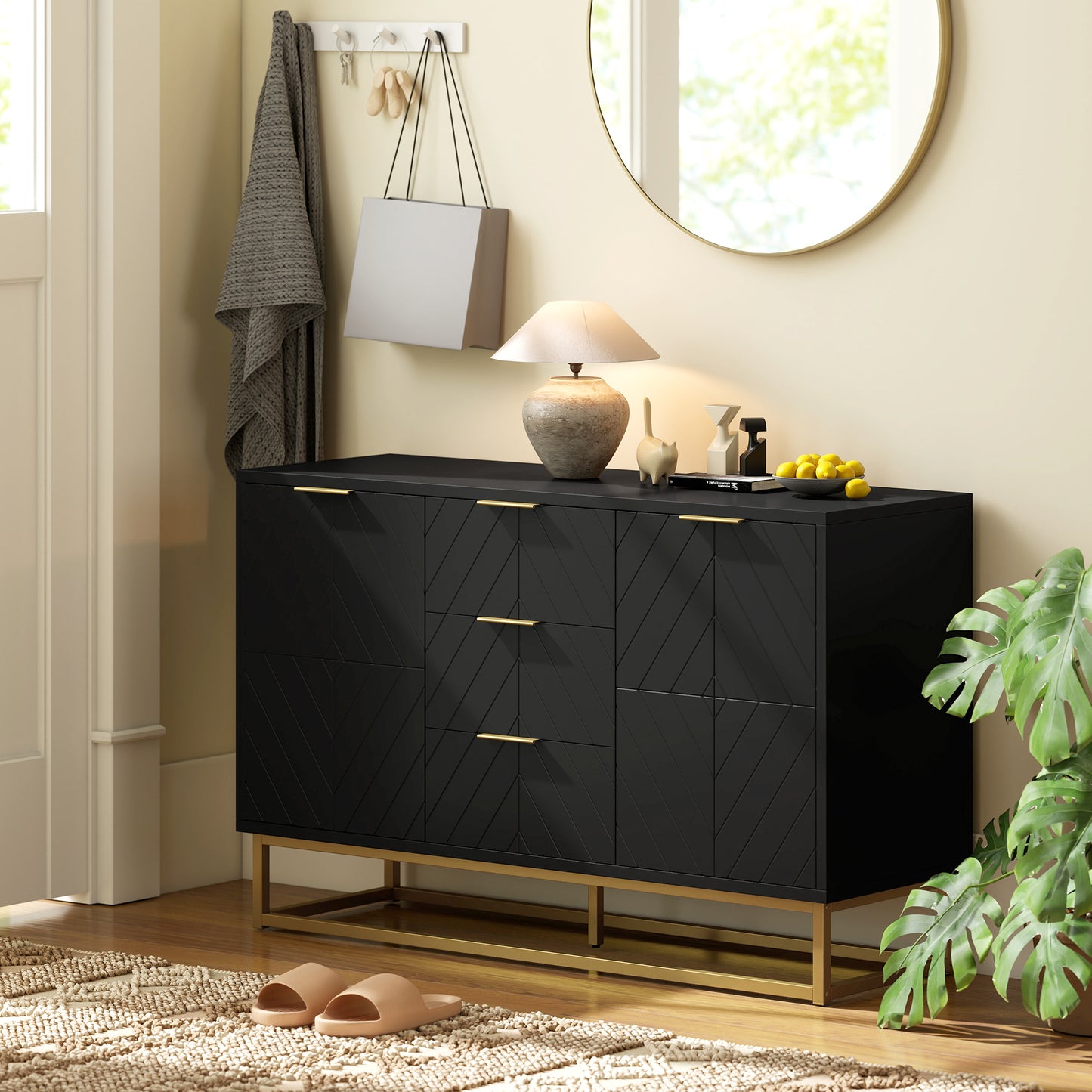 Sideboard Storage Cabinet with Adjustable Shelves, Black