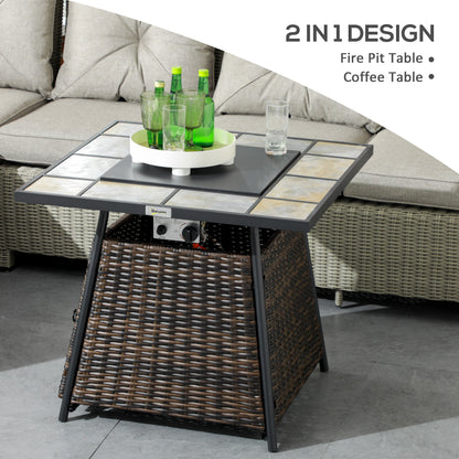 Rattan Fire Pit Table, Outdoor Square Fire Table w/ Control Panel