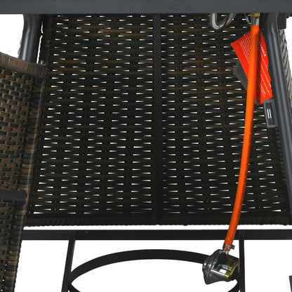 Rattan Fire Pit Table, Outdoor Square Fire Table w/ Control Panel