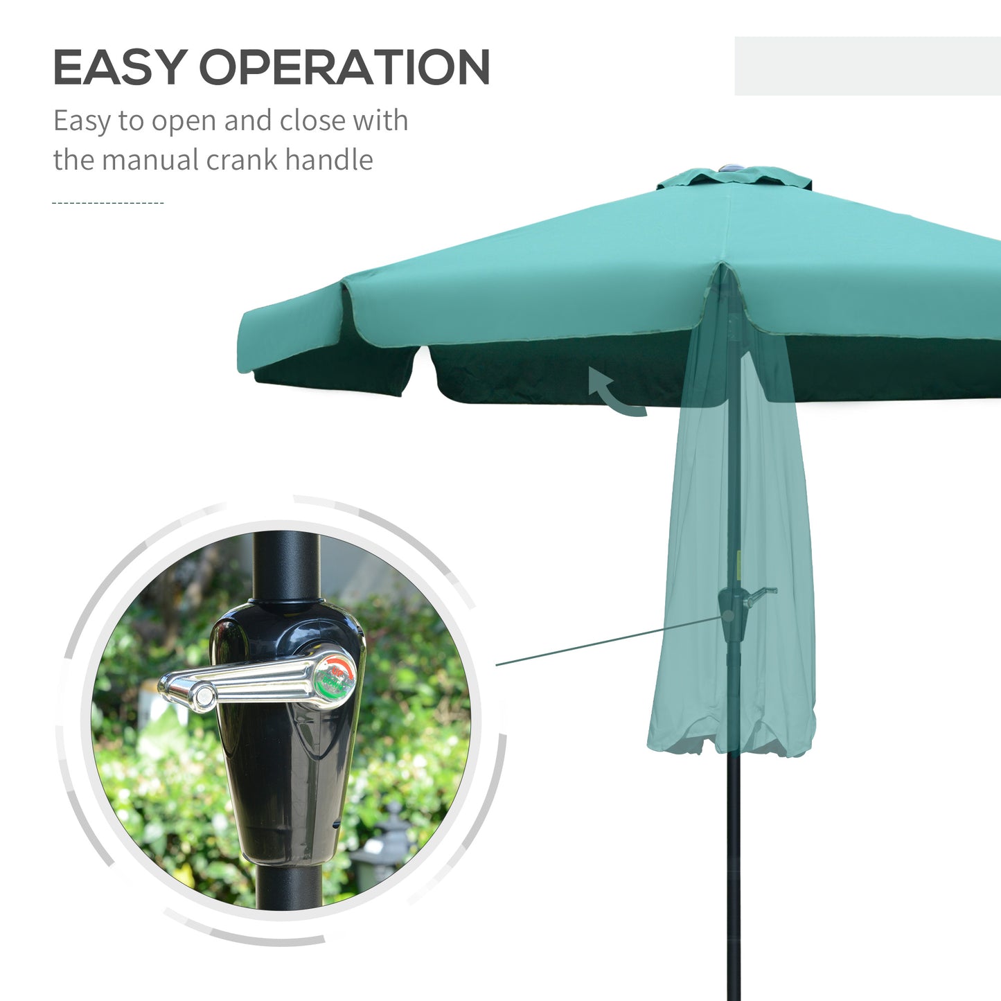2.66m Garden Parasol Umbrella, Outdoor Market Table Umbrella, Outdoor Sun Shade with Ruffles, 8 Sturdy Ribs, Green