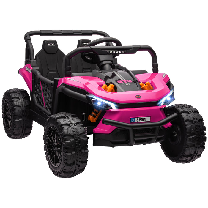 Kids Ride on Car, 12V Battery Powered Electric Truck with Remote Control, 4 Suspension Wheels, Horn, Lights, Music, USB, for Ages 3-5 Years, Pink