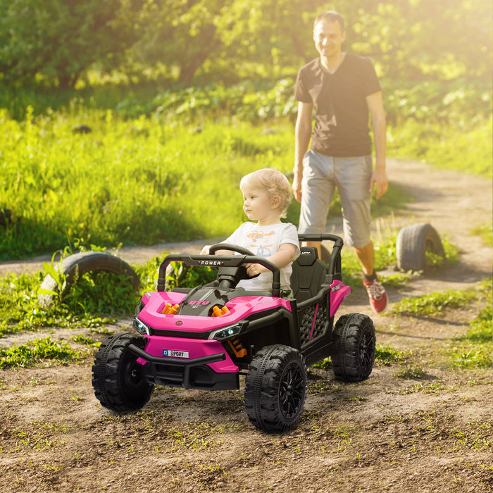 Kids Ride on Car, 12V Battery Powered Electric Truck with Remote Control, 4 Suspension Wheels, Horn, Lights, Music, USB, for Ages 3-5 Years, Pink