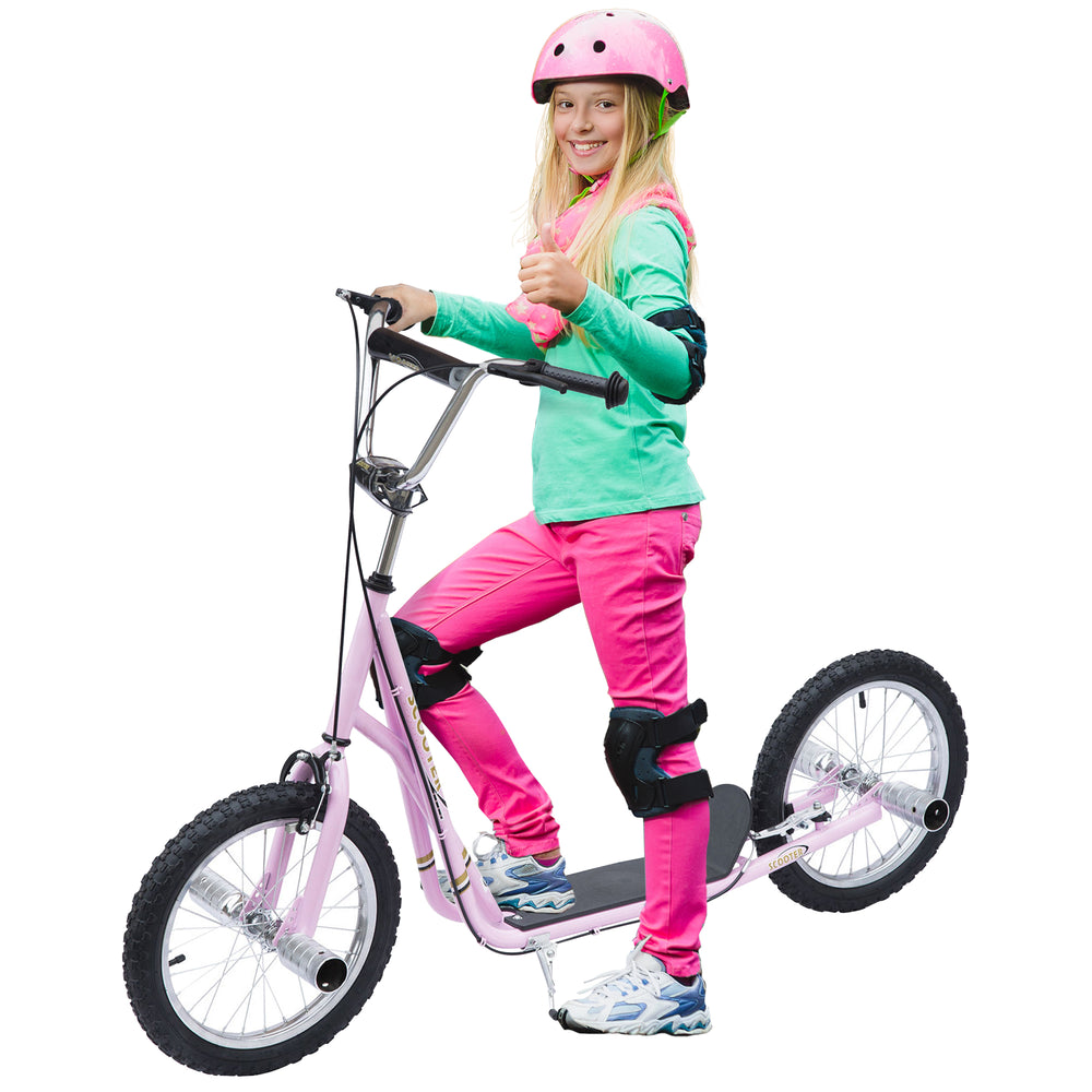 Teen Scooter Children Stunt Scooter W/ 16" Tyres Adjustable Height, Pink