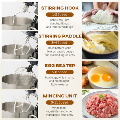 6L 1400W Stand Mixer with 11 Speeds & Fermentation Function, Black