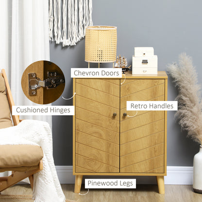 Vintage Storage Cabinet with Double Chevron Doors and Pine Wood Legs, Side Cabinet, Natural Wood Effect