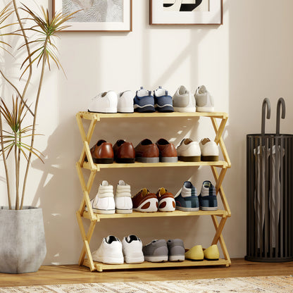 4-Tier Bamboo Shoe Rack, Folding Shoe Shelf, Holds up to 12 Pairs