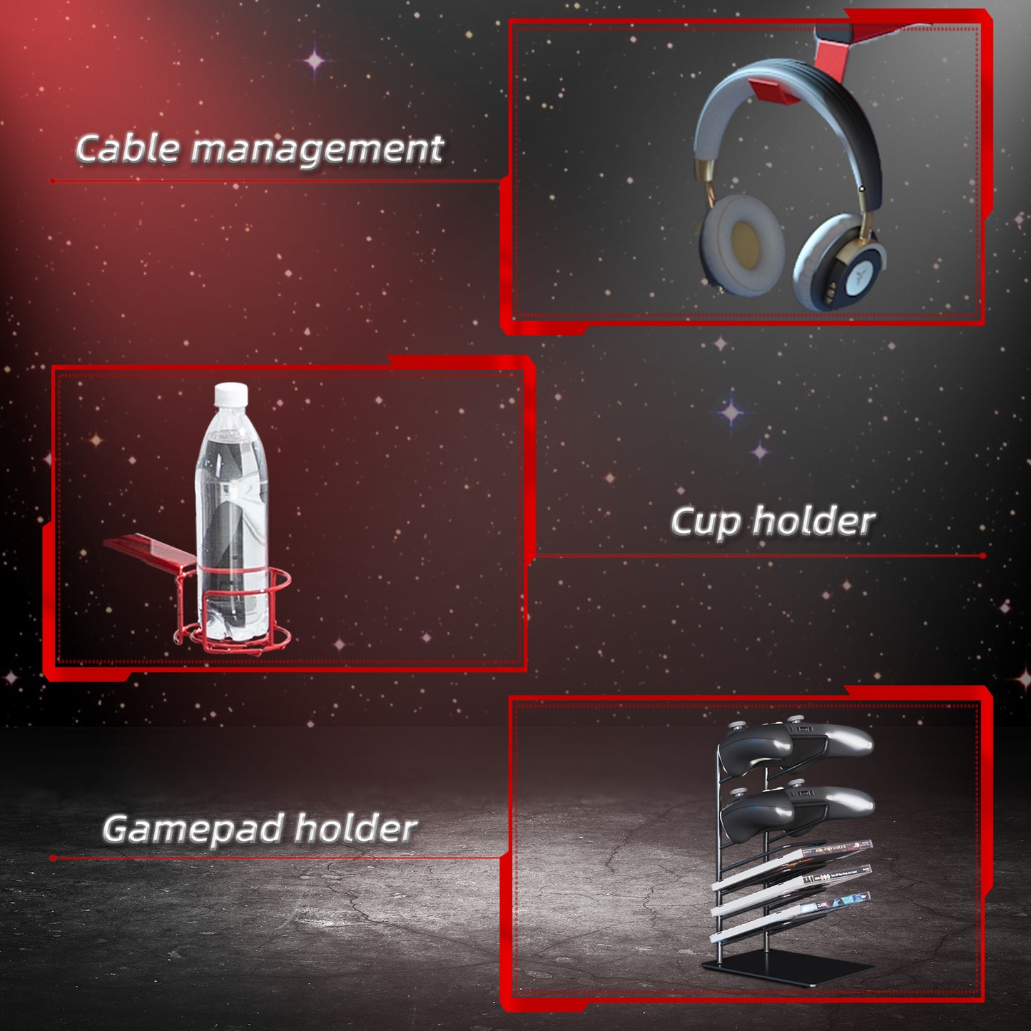 Gaming Desk with Gamepad Holder Cup Holder Headphone Hook 142cm