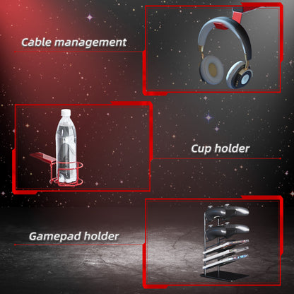 Gaming Desk with Gamepad Holder Cup Holder Headphone Hook 142cm