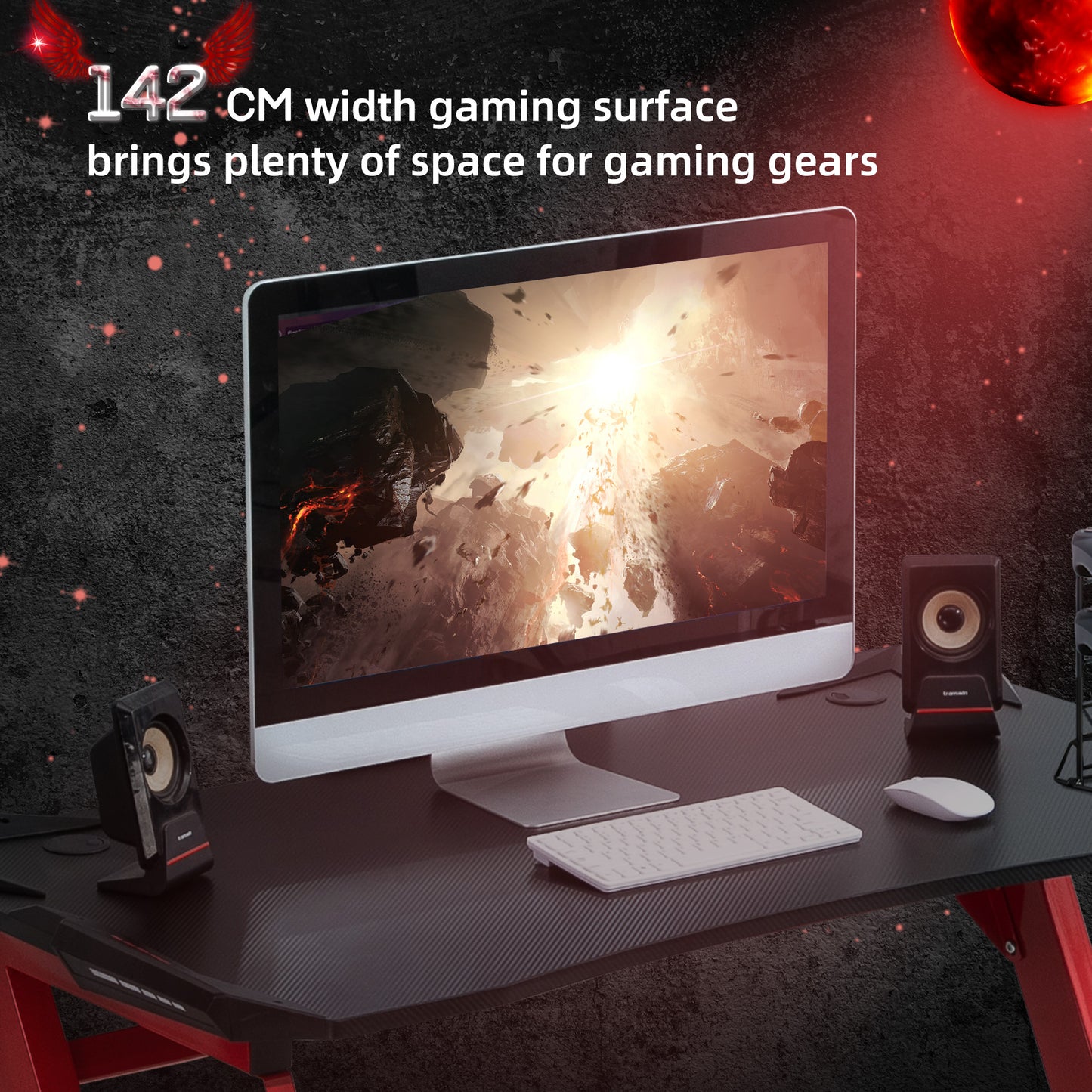 Gaming Desk with Gamepad Holder Cup Holder Headphone Hook 142cm